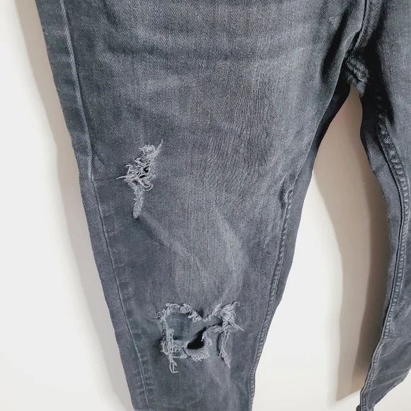 Zara Men's Charcoal Black Distressed Button Fly Skinny Jeans 34 - Picture 2 of 8